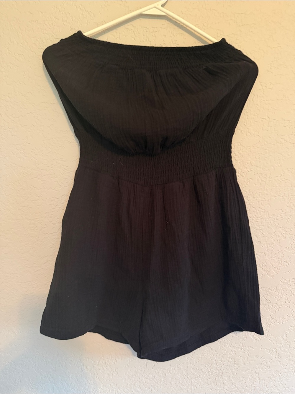 No Boundaries Black Strapless Smocked Romper